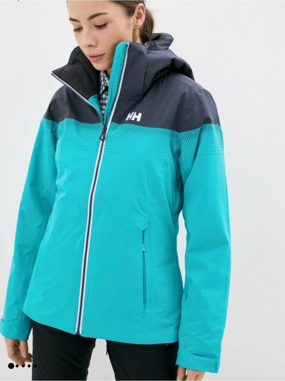 Helly Hansen Motionista Lifaloft Teal & Black Ski Jacket with Hood